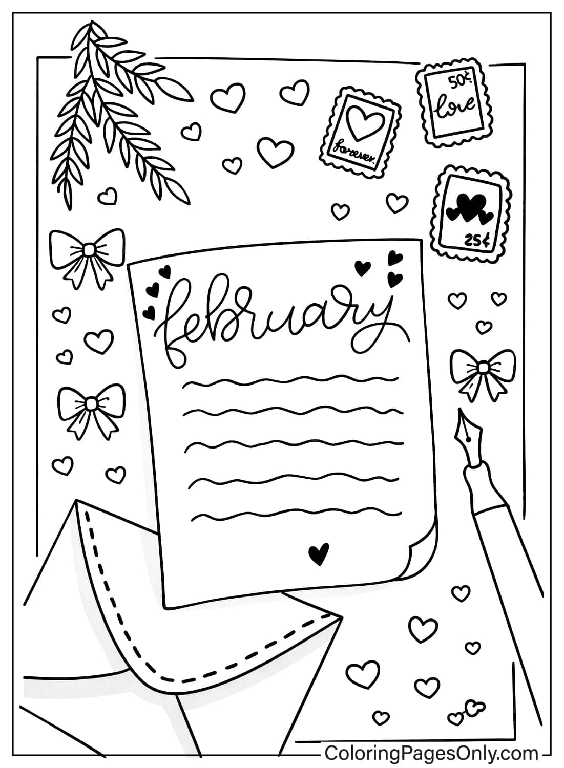 February coloring pages love letter notes from February 2026