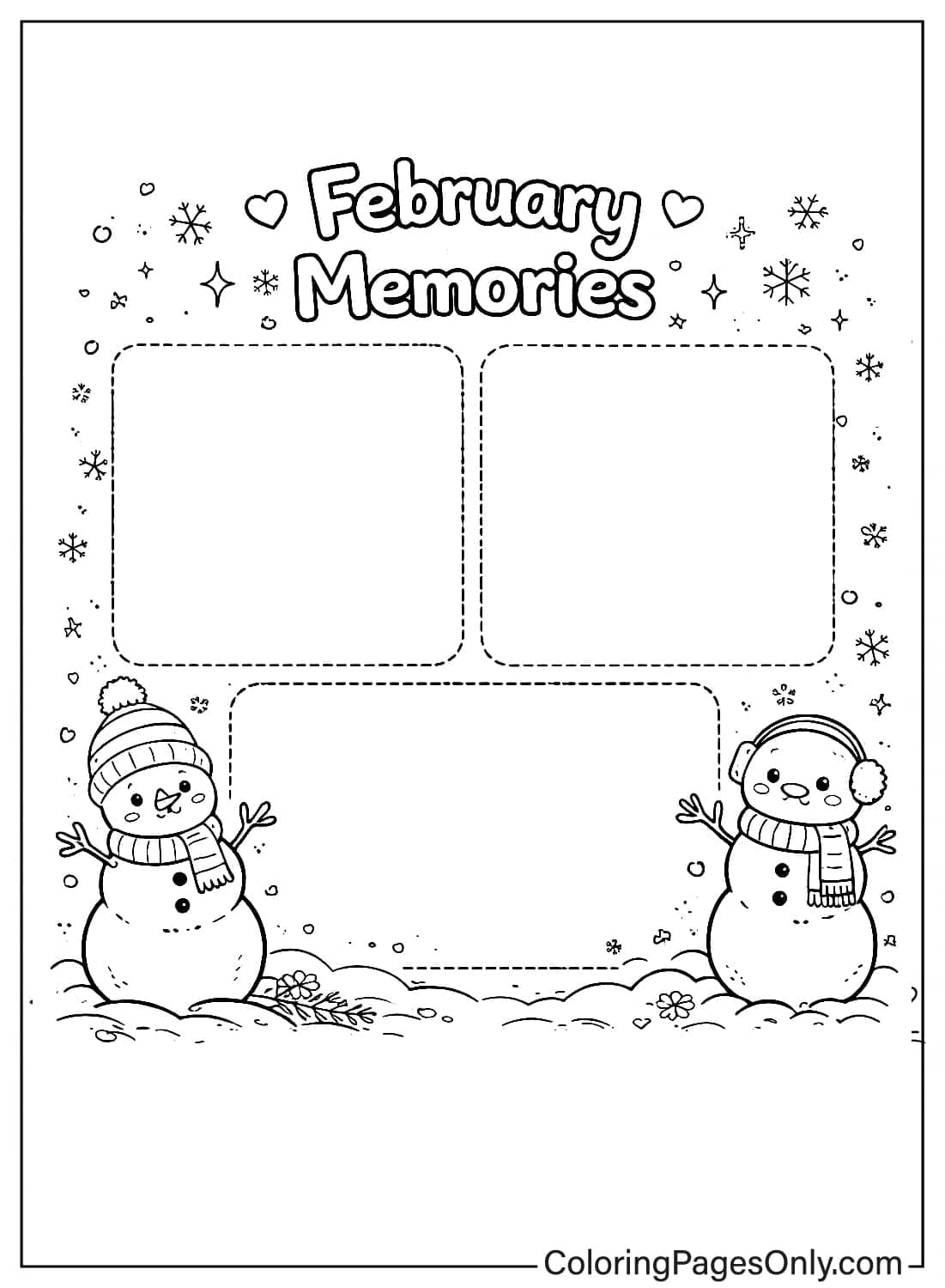 February coloring pages winter memories snowman from February 2026