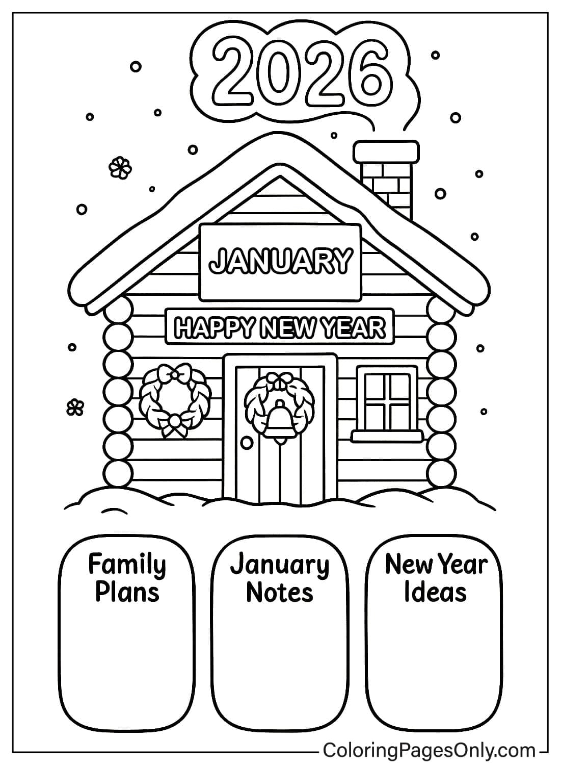 Happy New Year 2026 January Planner Coloring Page from January 2026