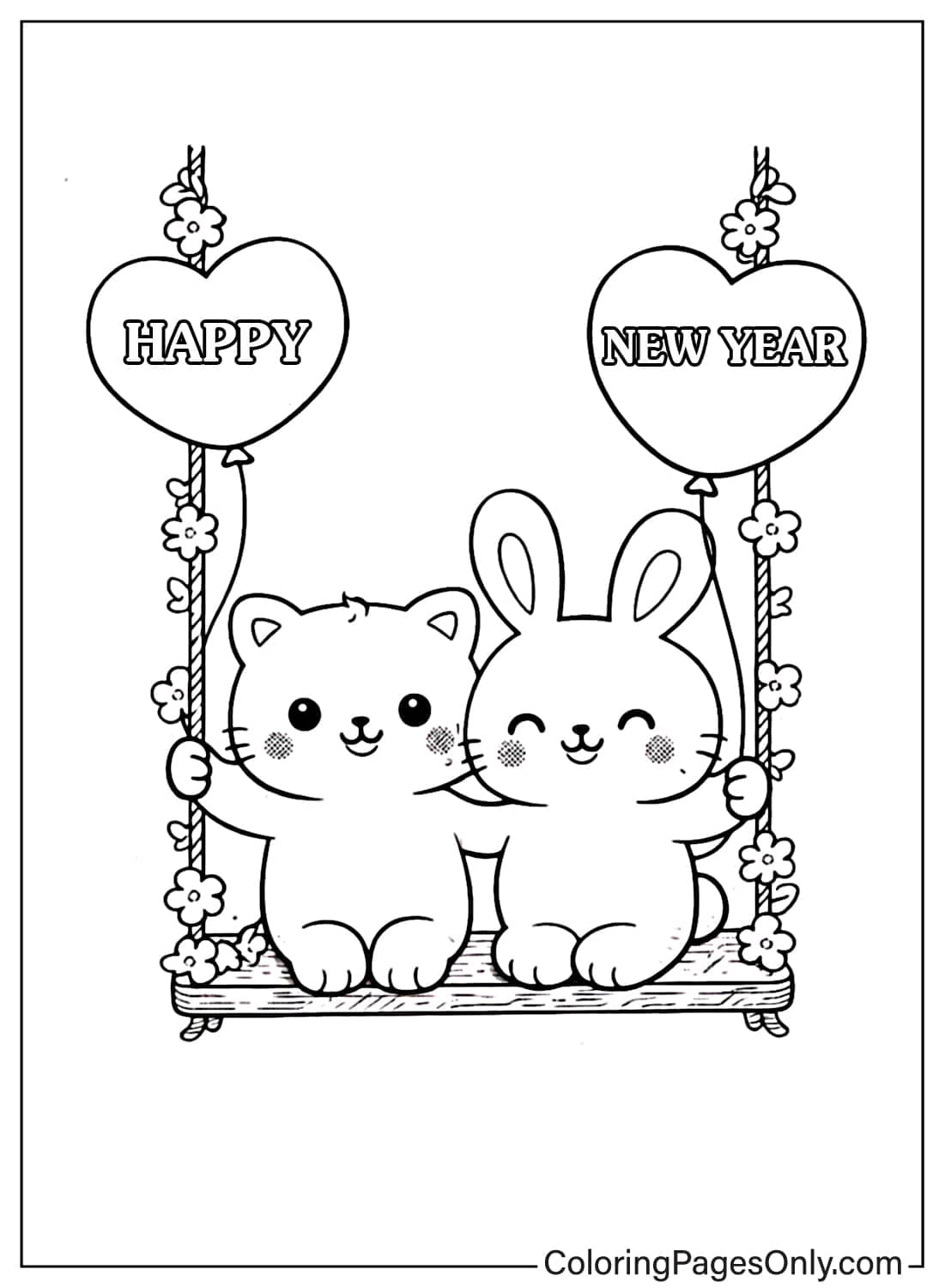 happy new year calendar coloring pages cute animals from Calendar