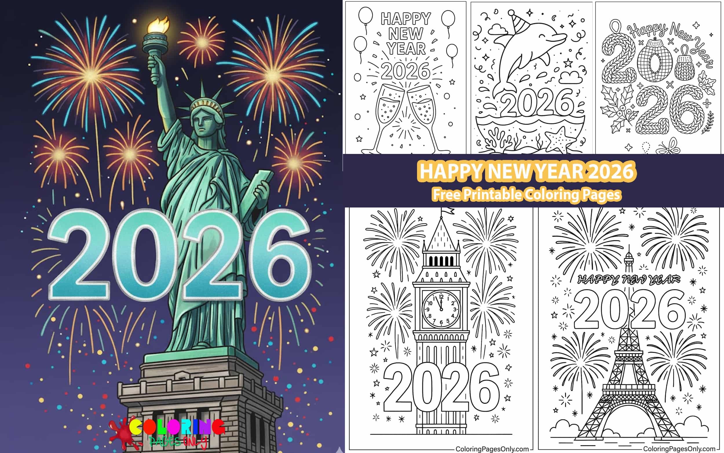 Happy New Year 2026 Coloring Pages