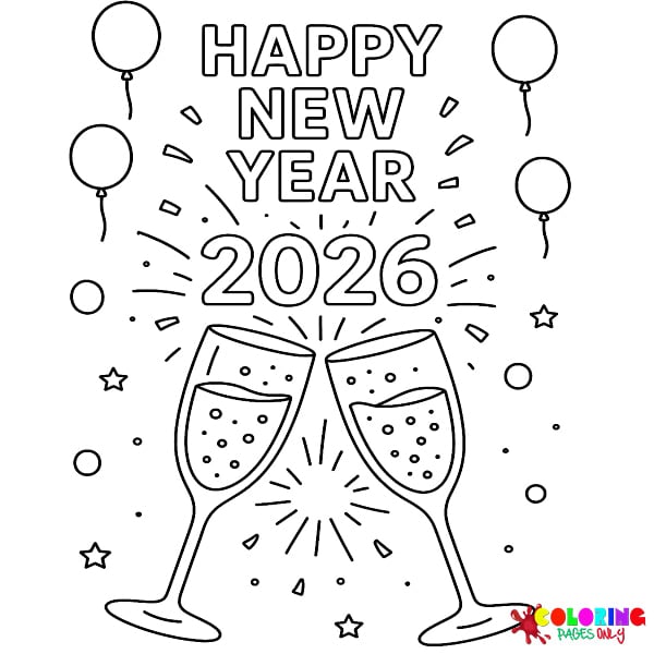 Happy New Year 2026 Coloring Pages