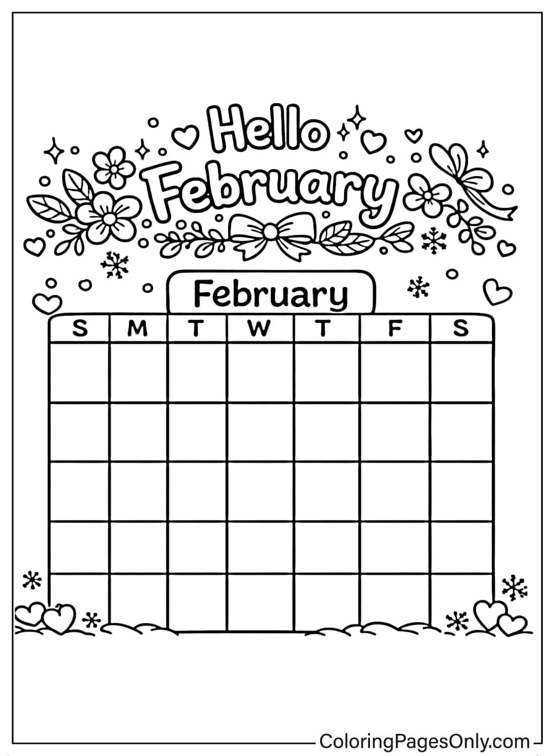 hello february calendar coloring pages from February 2026