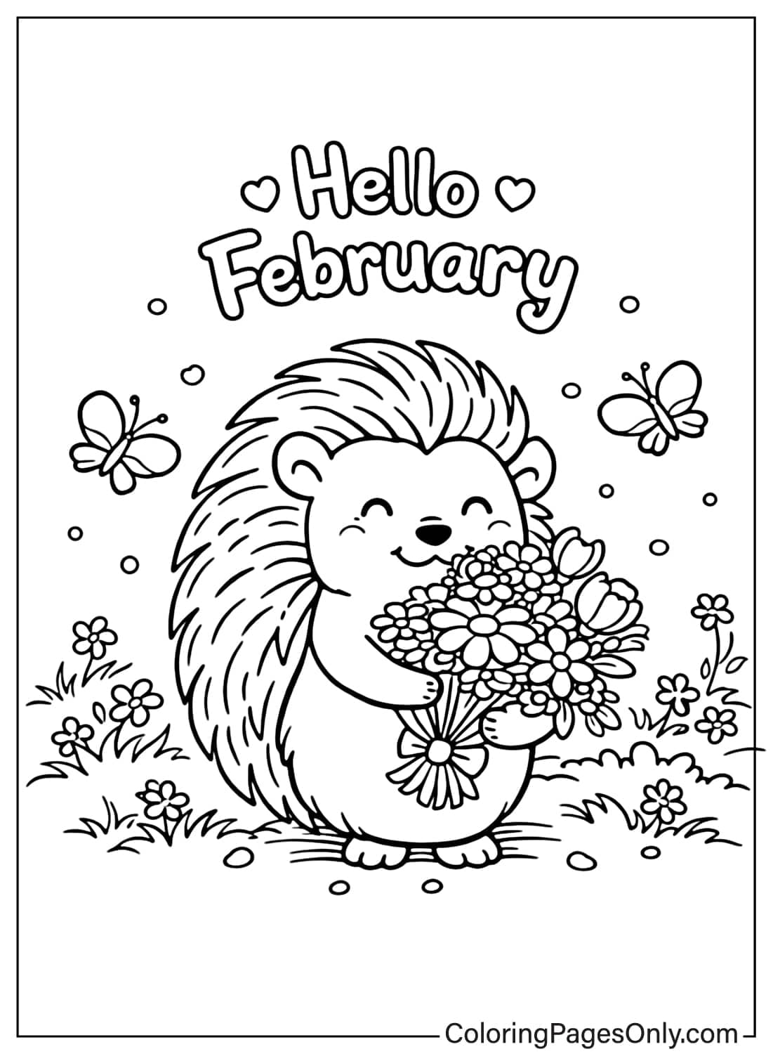 hello february hedgehog coloring pages from February 2026