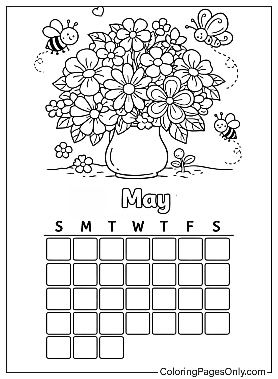 May calendar coloring pages flowers bees from Calendar