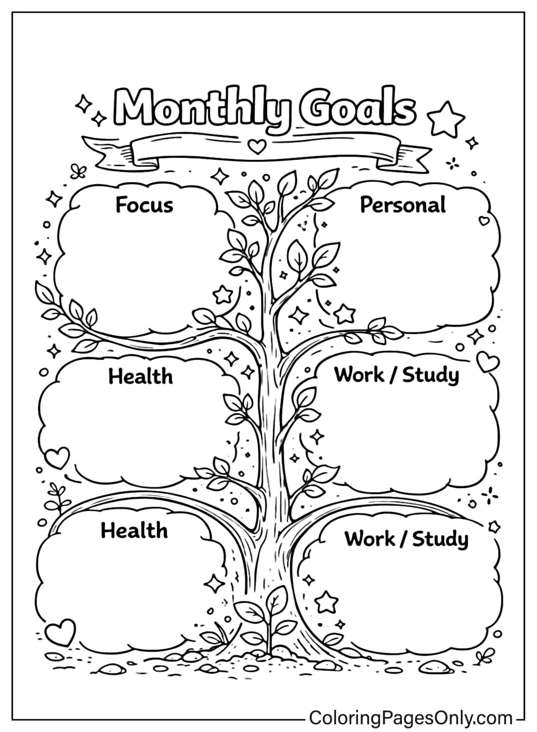monthly goals calendar coloring pages tree layout from Calendar