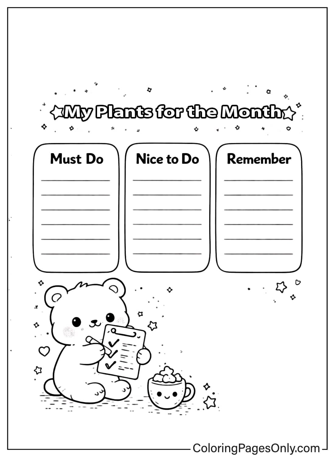 monthly plans calendar coloring pages checklist from Calendar