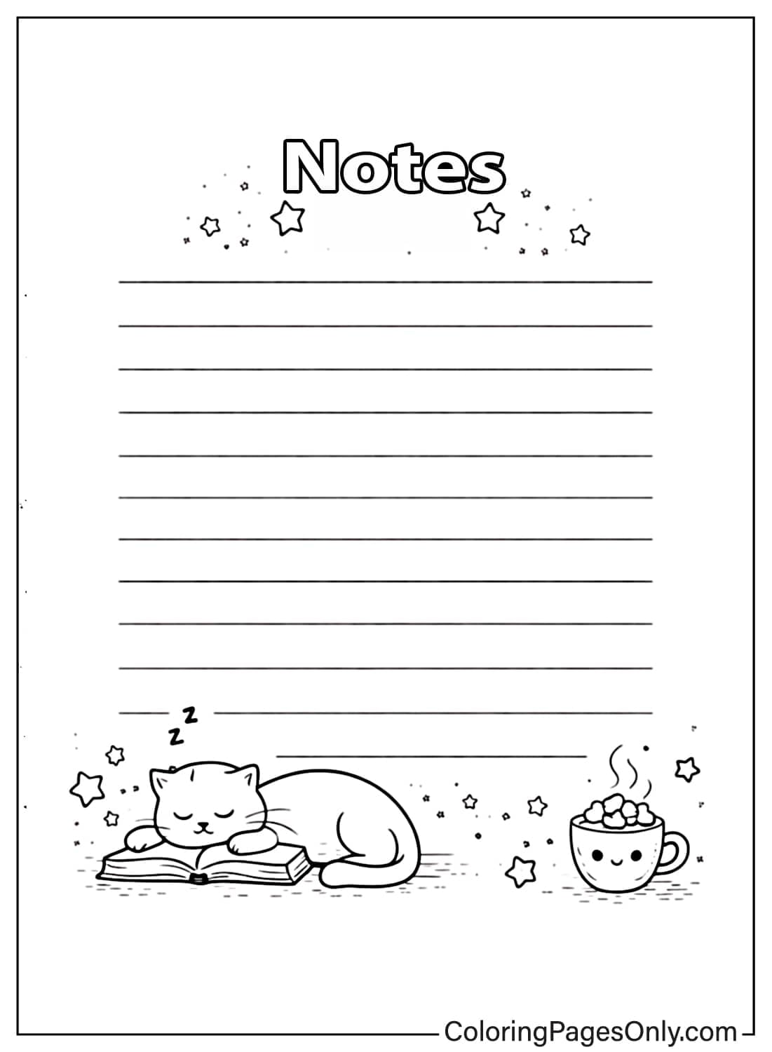 notes calendar coloring pages cute cat from Calendar