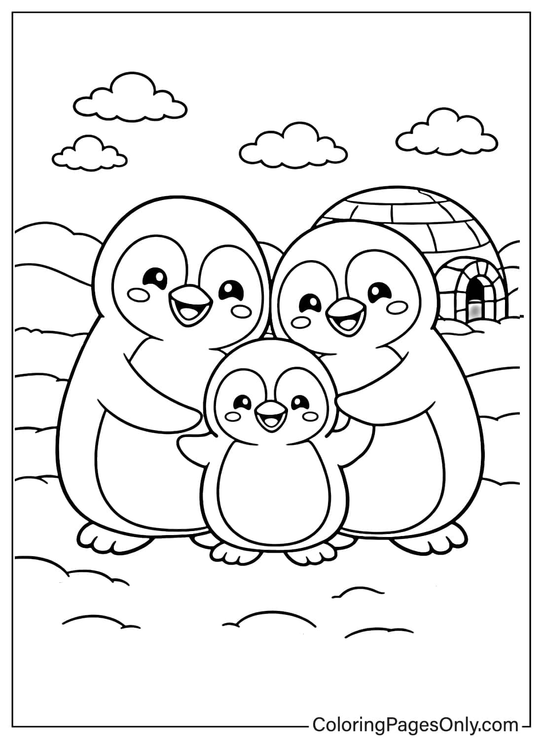Penguin Coloring Pages Family Hug Scene from Penguin
