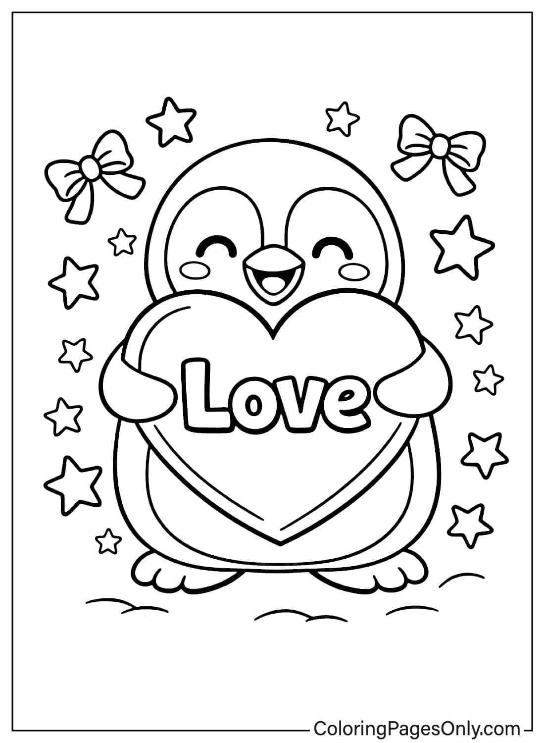 Penguin Coloring Pages Holding Love Heart from Penguin