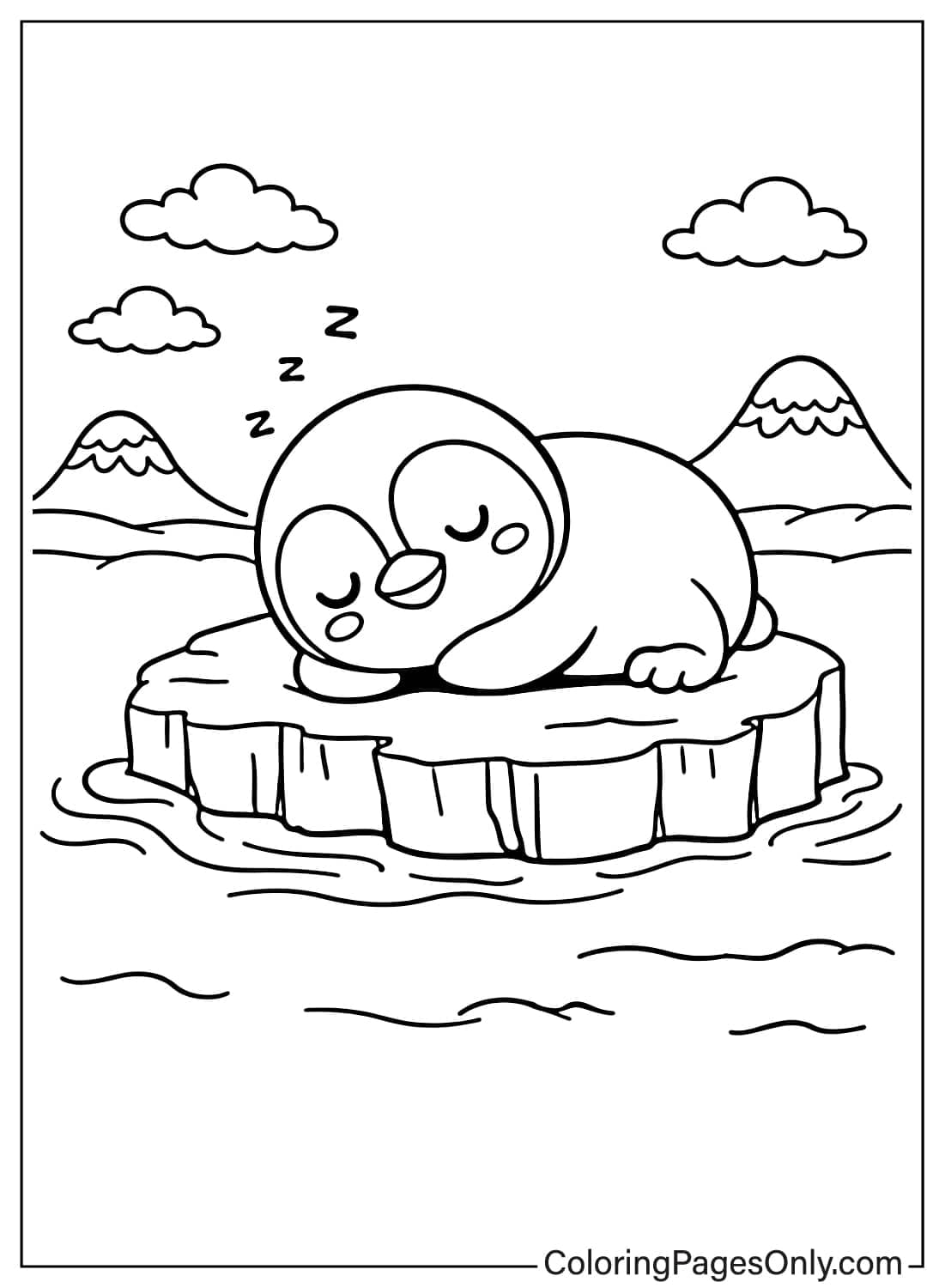 Penguin Coloring Pages Sleeping On Ice from Penguin