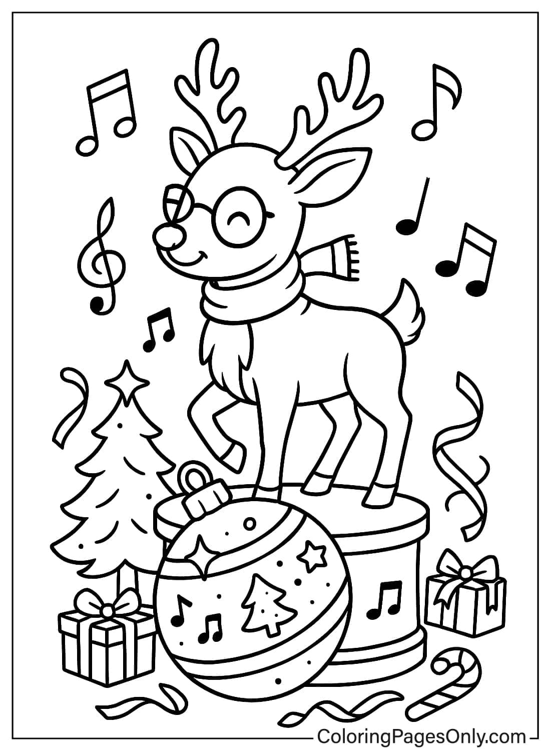 Reindeer Singing Christmas Carol Coloring Page from Reindeer