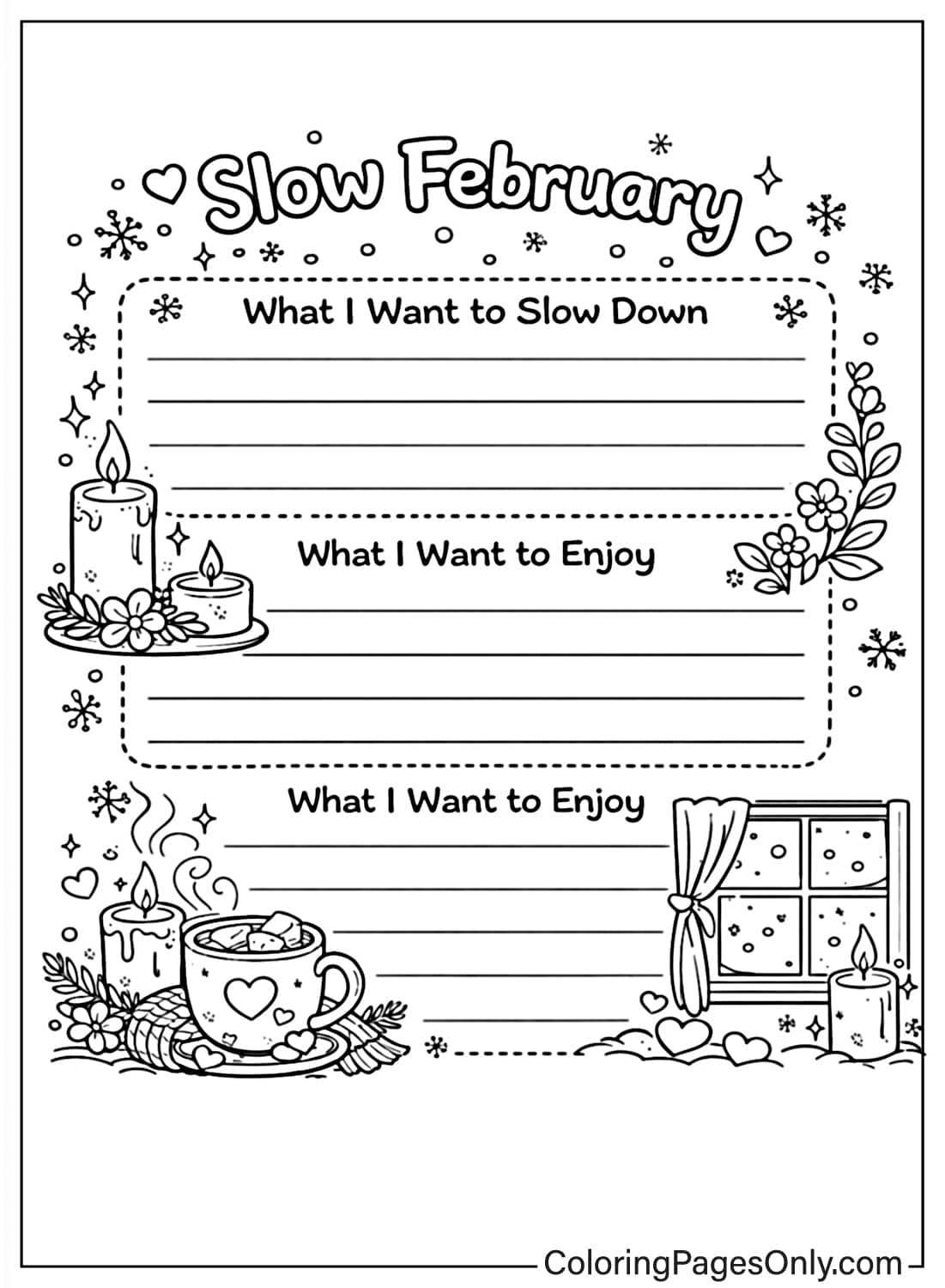slow february coloring pages self care from February 2026