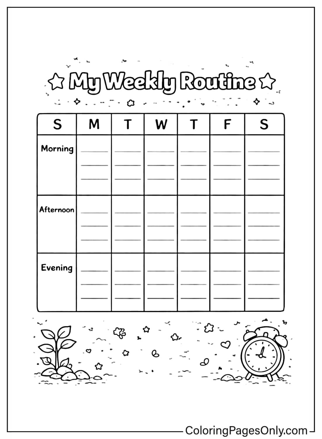 weekly routine calendar coloring pages planner from Calendar