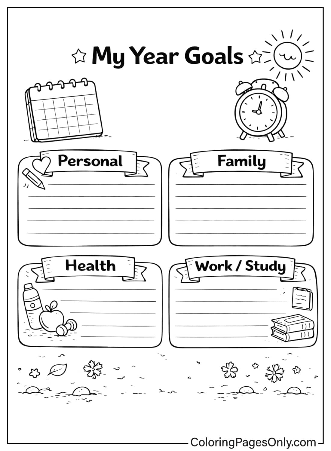 year goals planner calendar coloring pages from Calendar