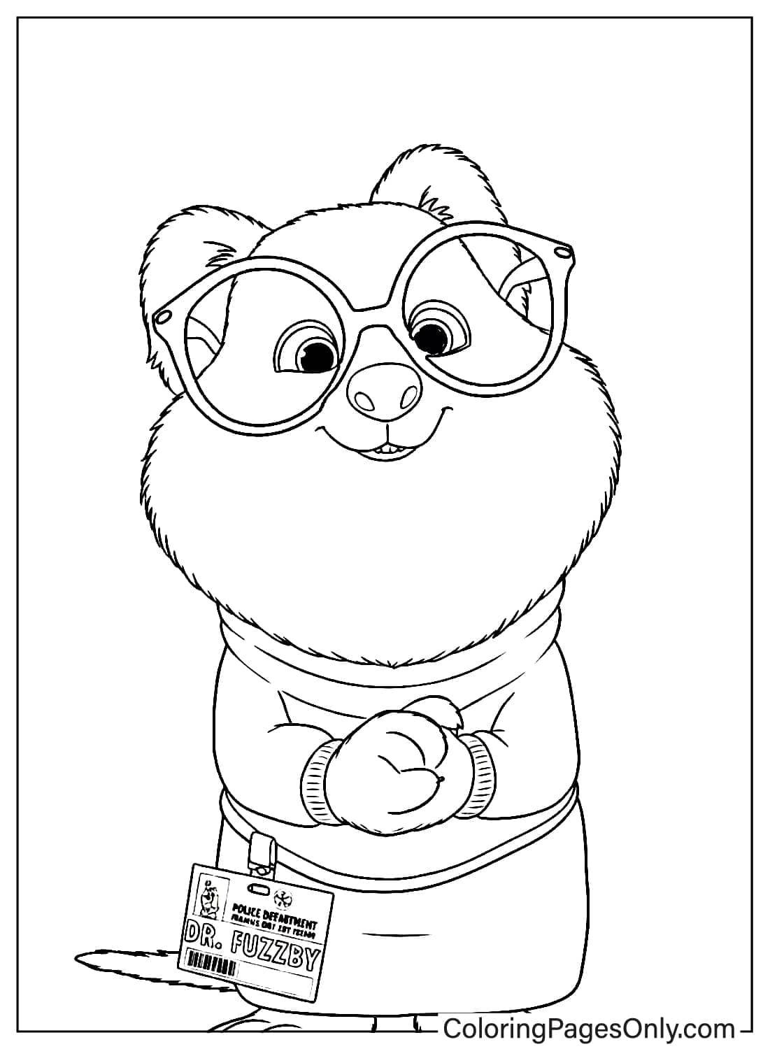 Zootopia 2 Coloring Page Dr Fuzzby Bear with Glasses from Zootopia