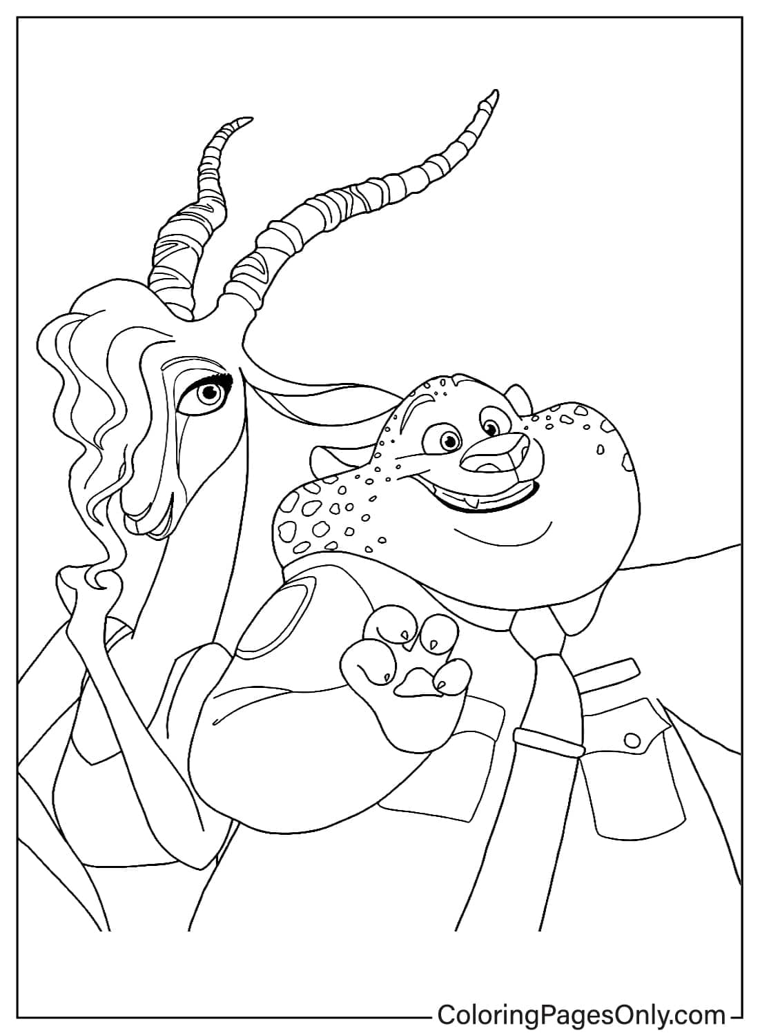 Zootopia 2 Coloring Page of Gazelle Wrapped in Snake from Zootopia