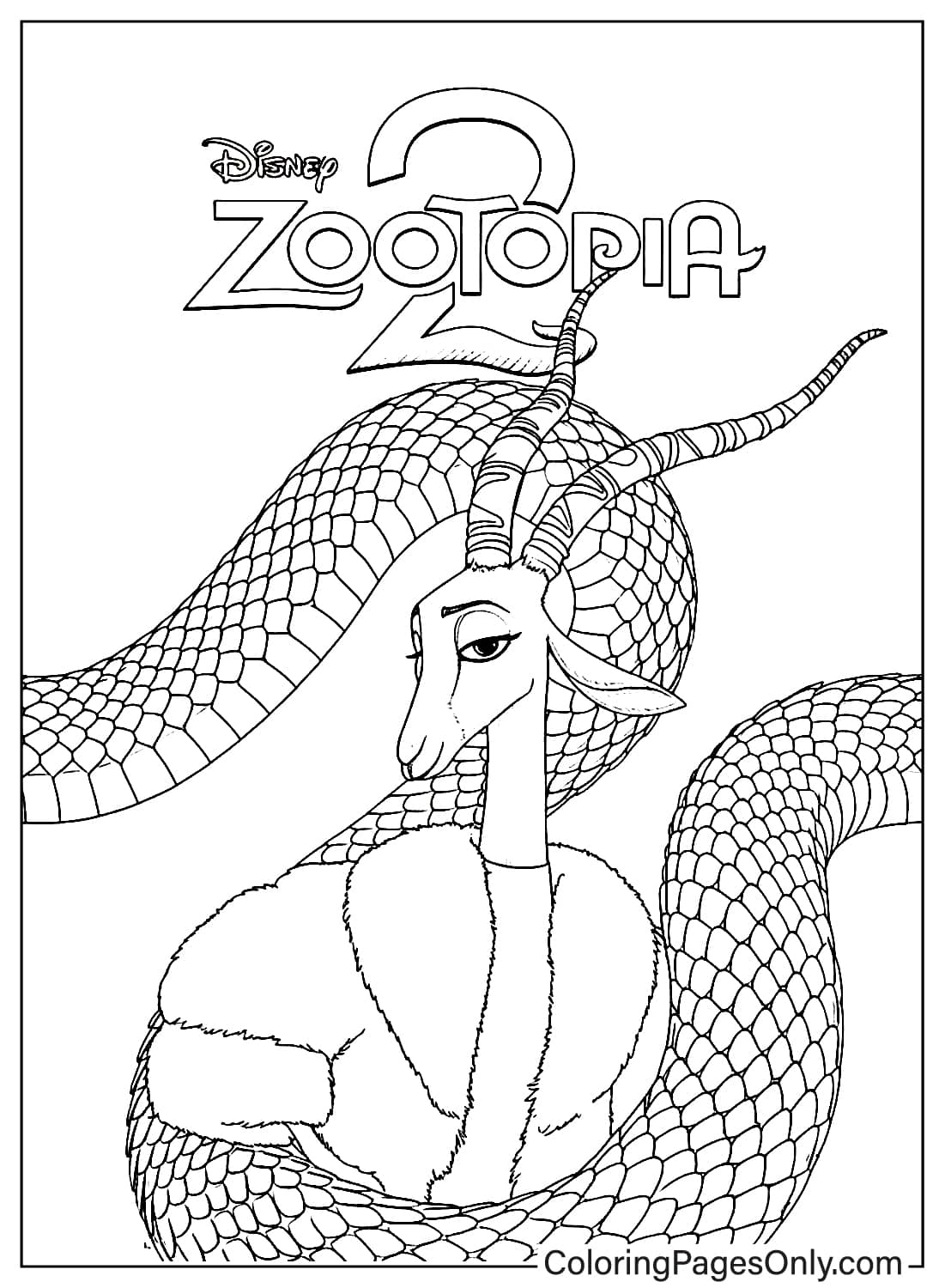 Zootopia 2 Coloring Page Pop Star Gazelle with Snake from Zootopia