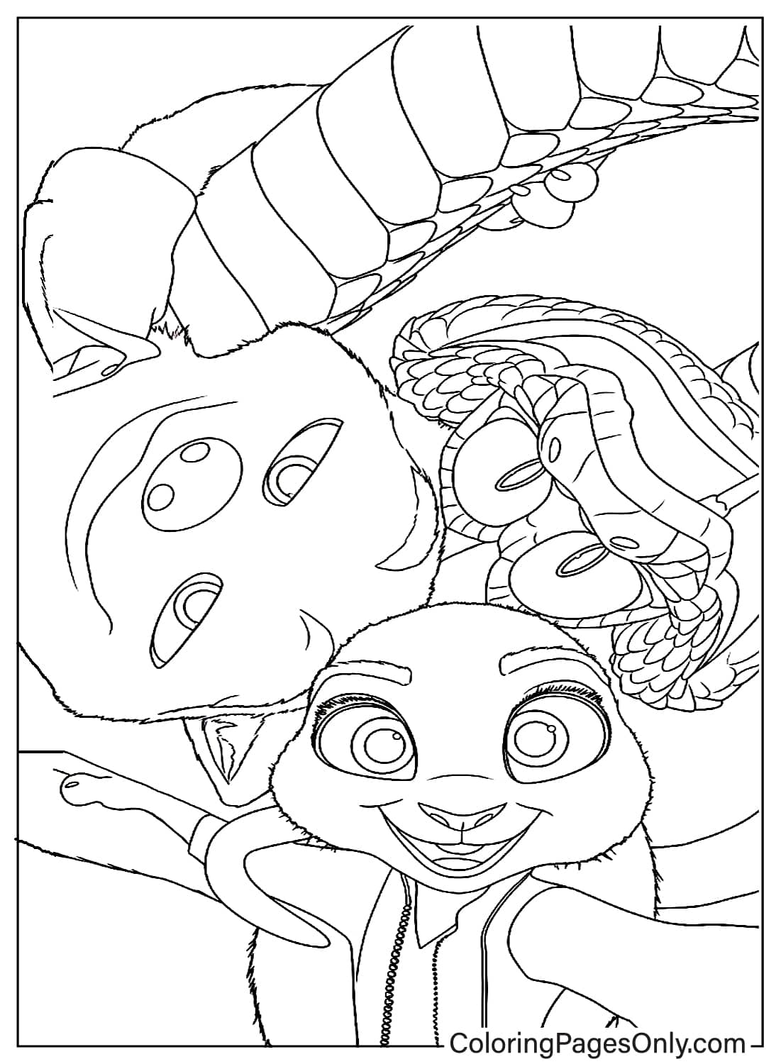 Zootopia 2 Coloring Page Judy Taking Selfie Characters Snake from Zootopia