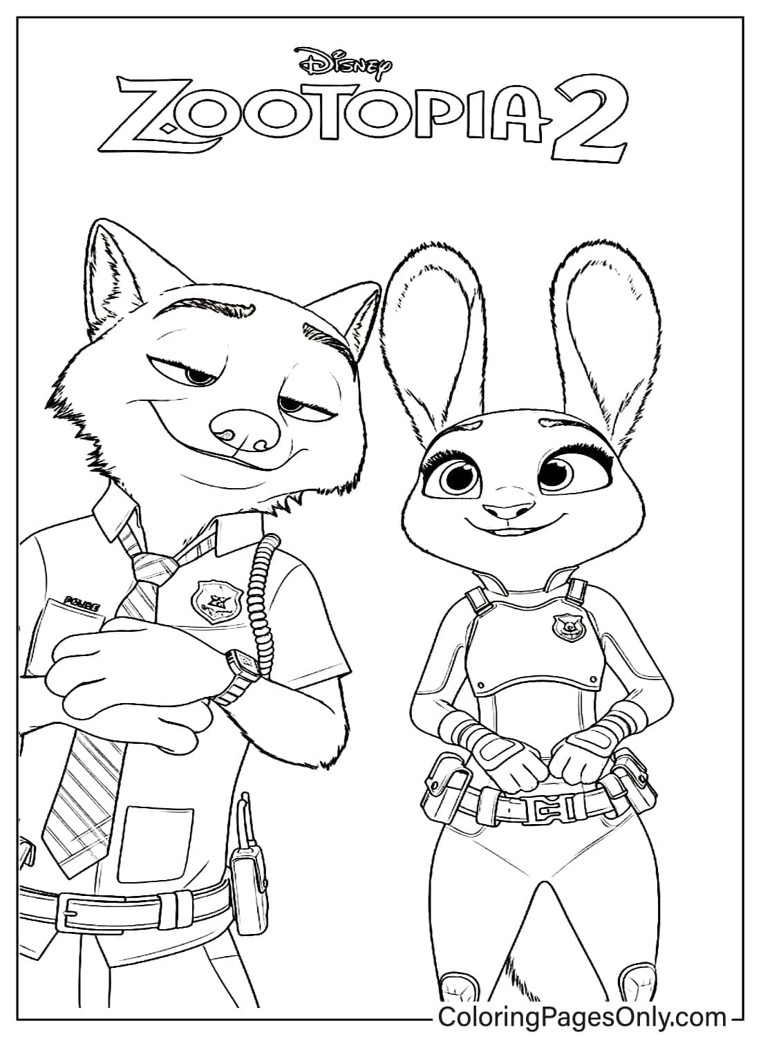 Zootopia 2 Coloring Page Nick and Judy Police Uniforms from Zootopia