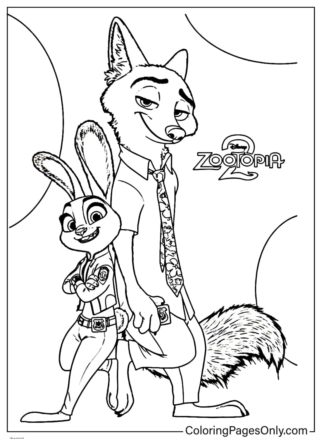 Zootopia 2 Coloring Page of Judy Hopps and Nick Wilde Posing from Zootopia