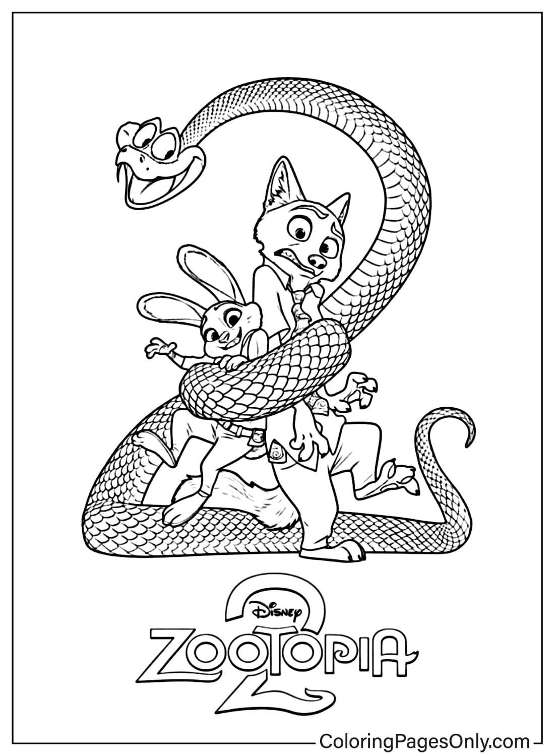 Zootopia 2 Coloring Page Judy and Nick Trapped by Snake from Zootopia