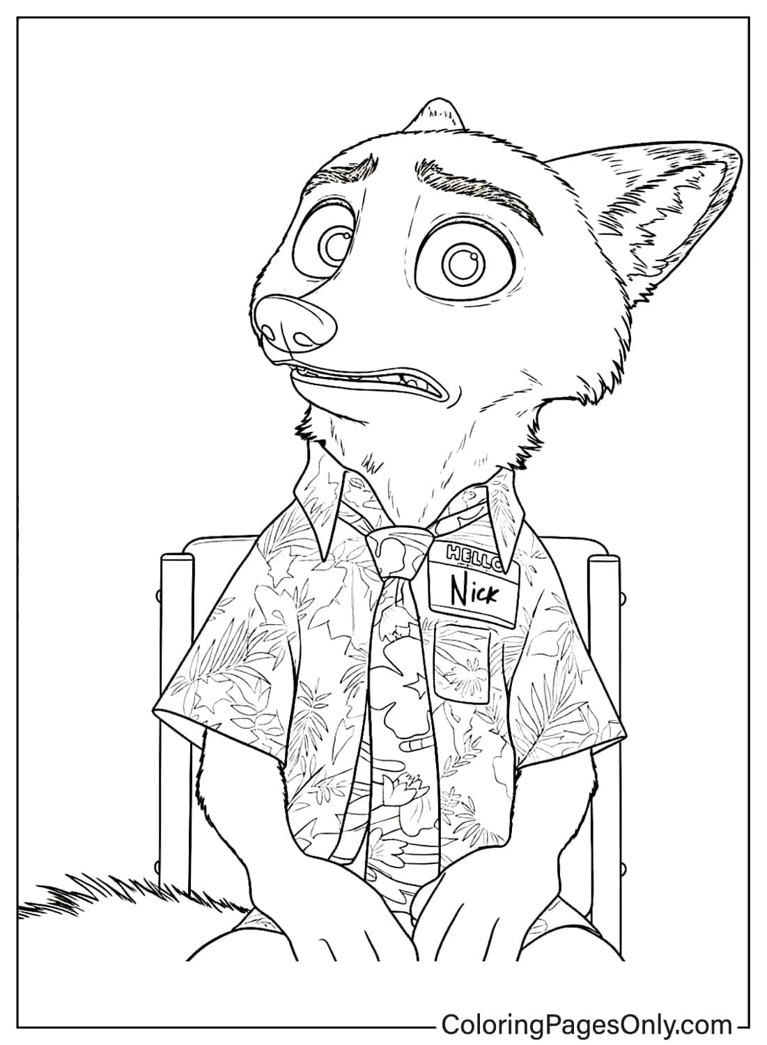 Zootopia 2 Coloring Page Worried Nick Wilde Hawaiian Shirt from Zootopia