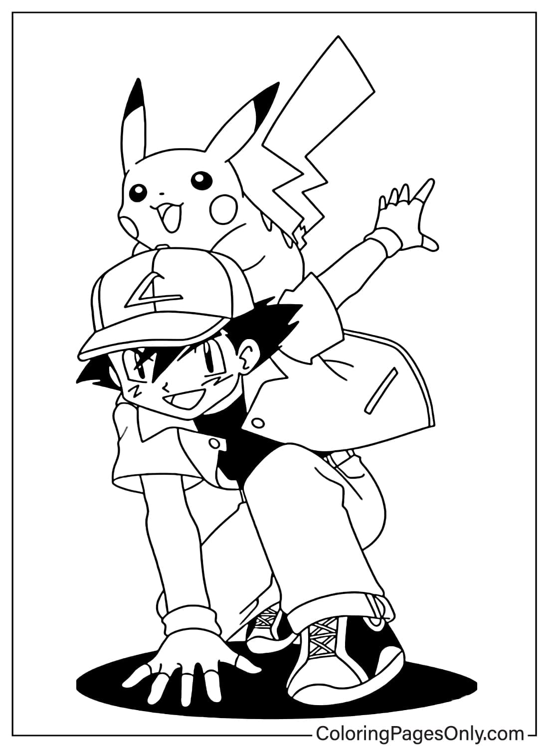 Ash and Pikachu Coloring Page from Pikachu