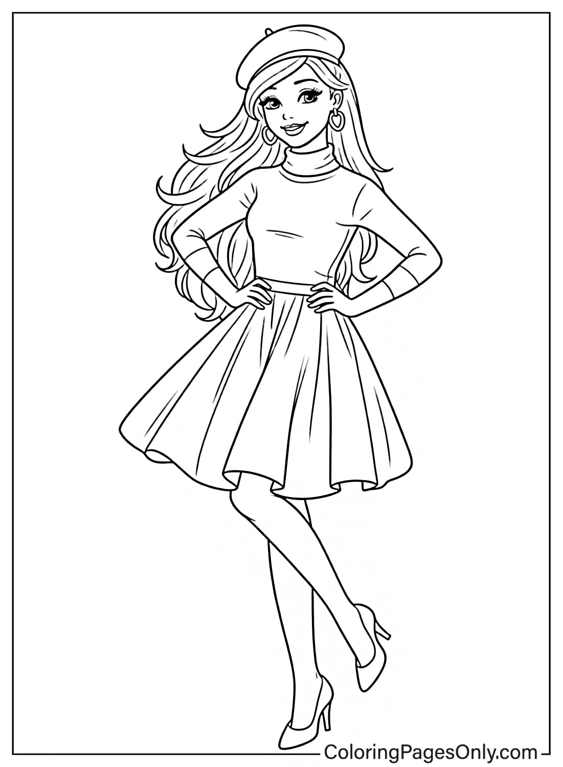 Barbie wearing stylish dress coloring page from Barbie