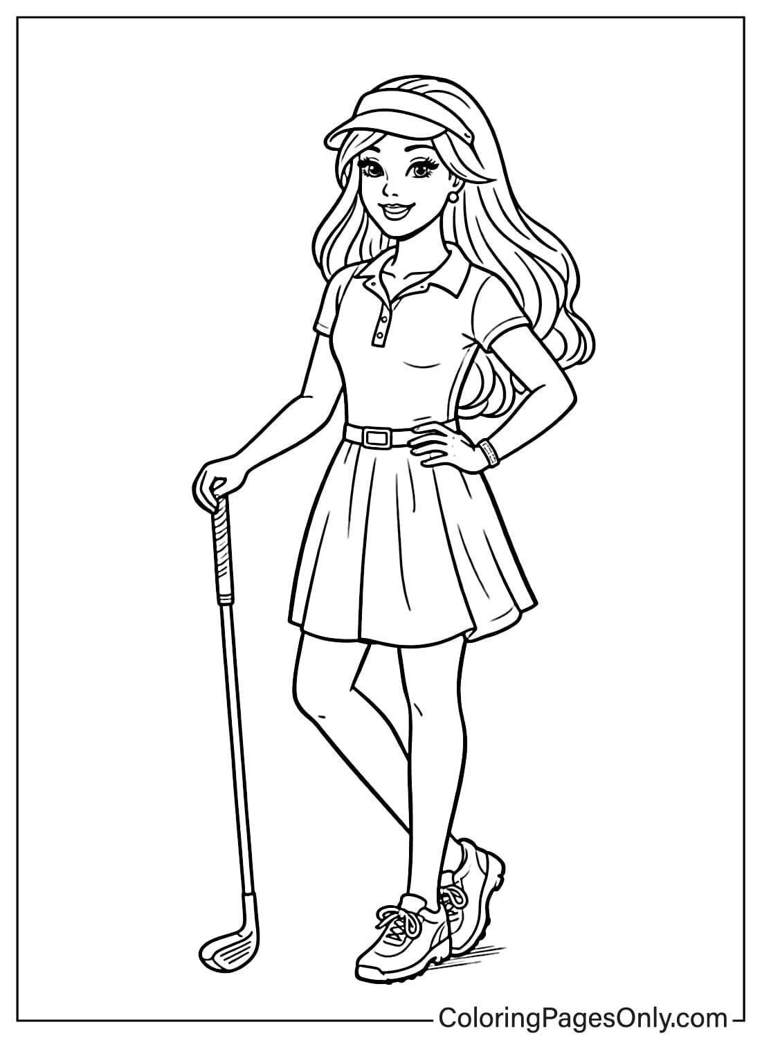 Barbie holding a golf club coloring page from Barbie