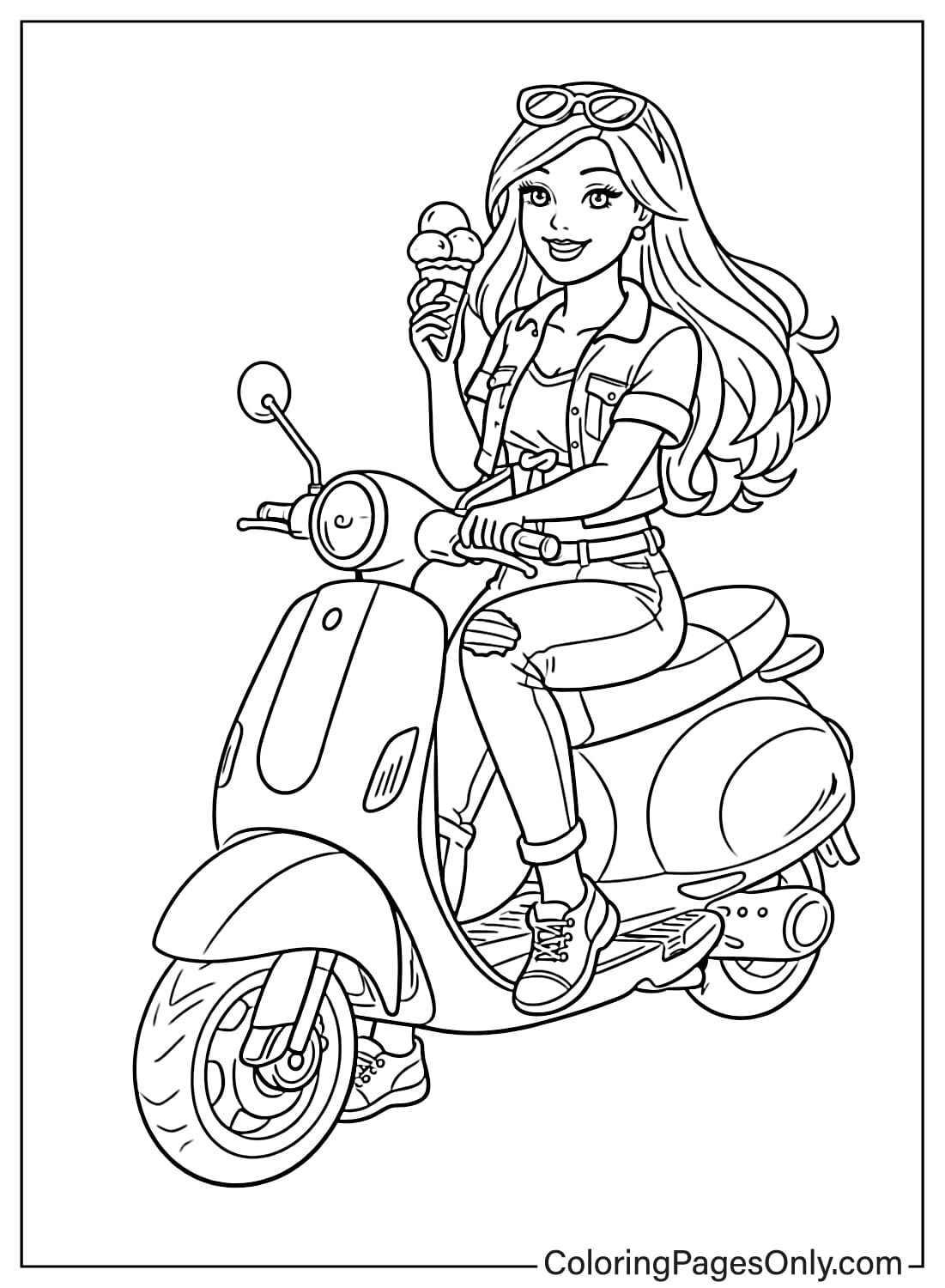 Barbie riding a scooter coloring page from Barbie