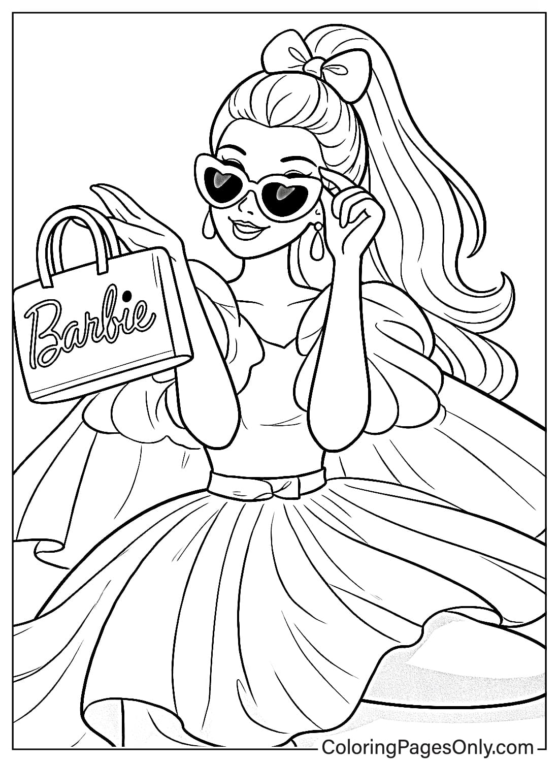 Barbie wearing dress holding shopping bag coloring page from Barbie