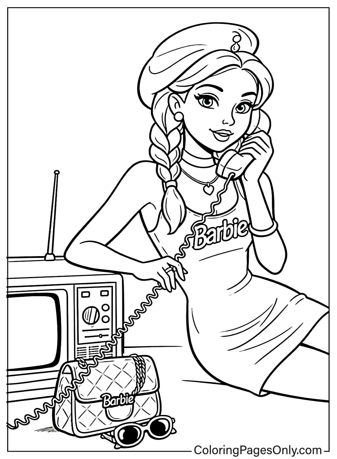 Barbie talking on a phone coloring page from Barbie