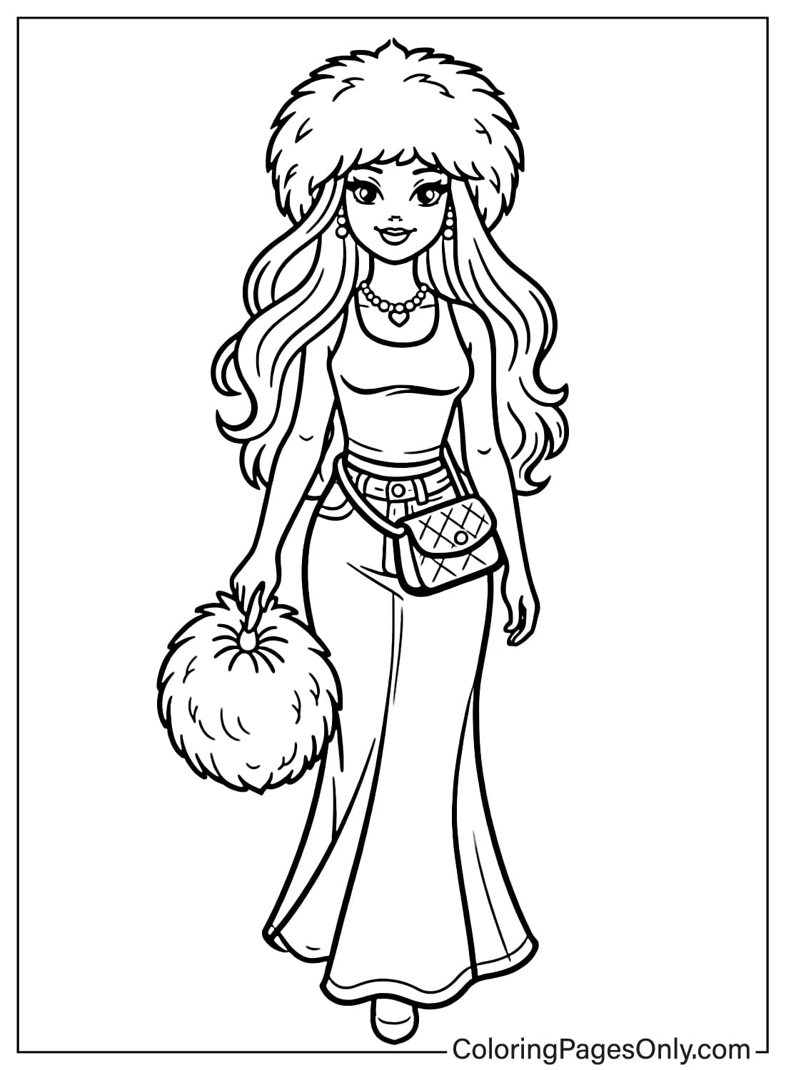 Barbie wearing a fluffy hat coloring page from Barbie