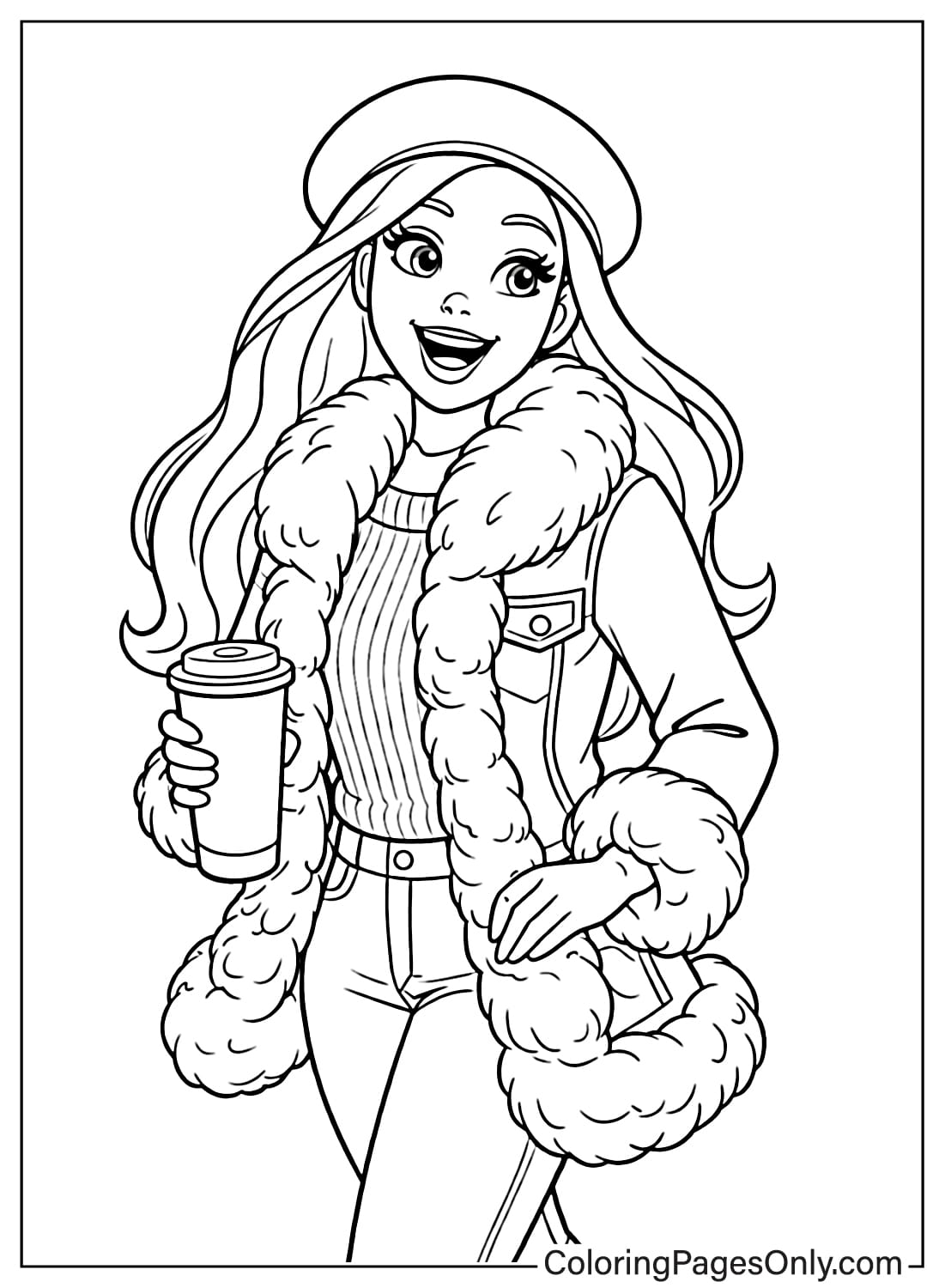 Barbie wearing winter coat coloring page from Barbie