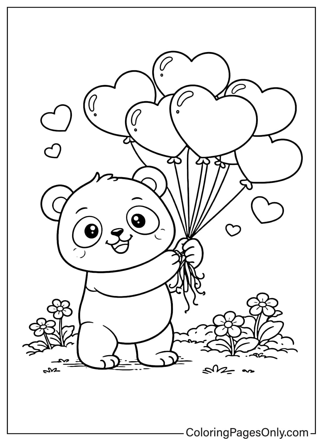 Love Coloring Pages Bear Holding Balloons from Love