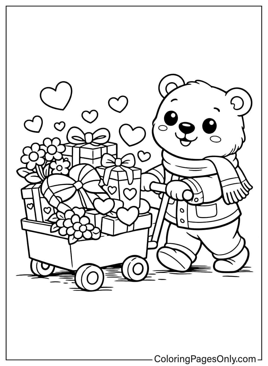 Valentines Day Coloring Pages Bear Gift Wagon from Valentine's Day