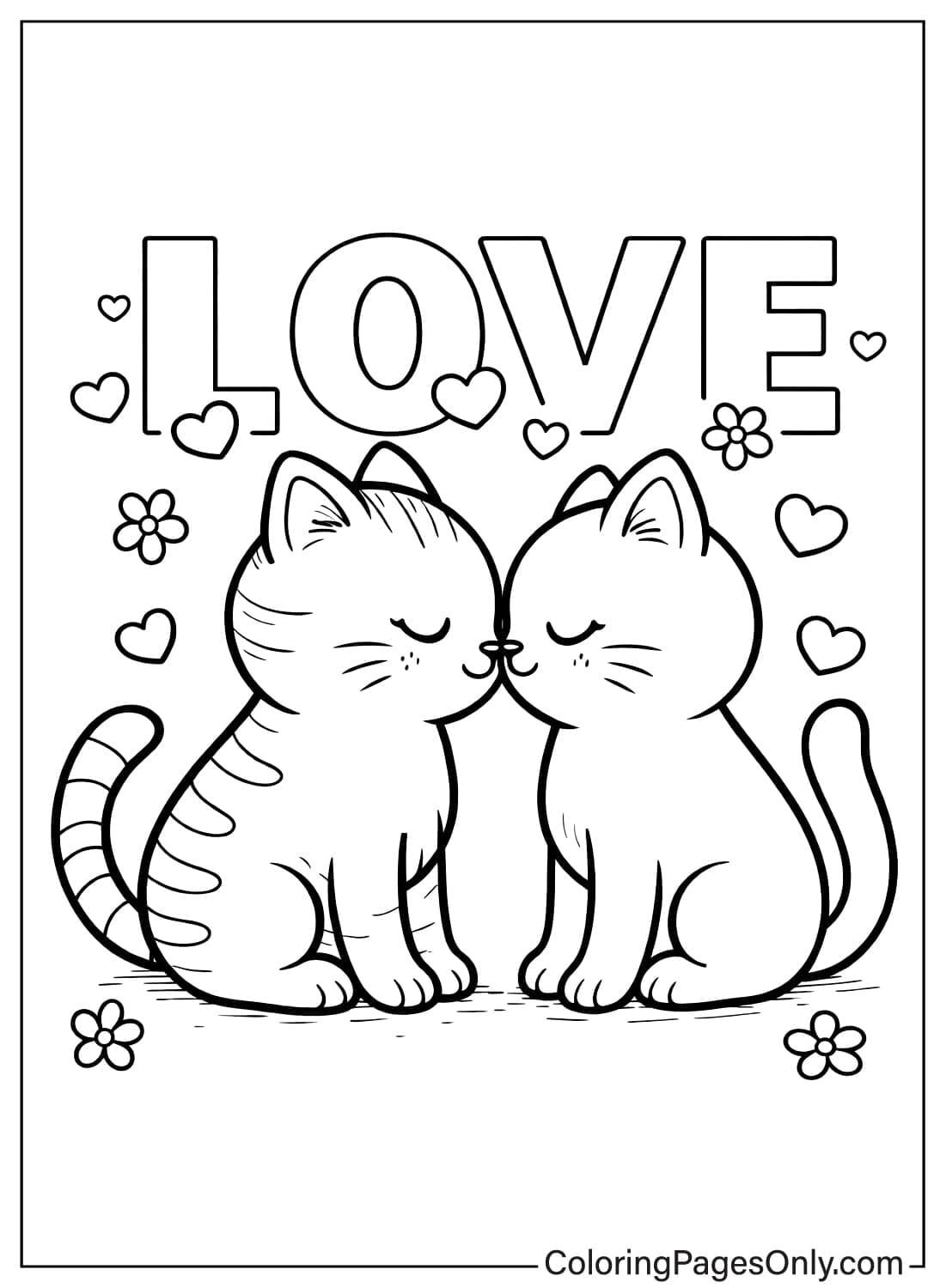 Love Coloring Pages Cats Kissing from Love