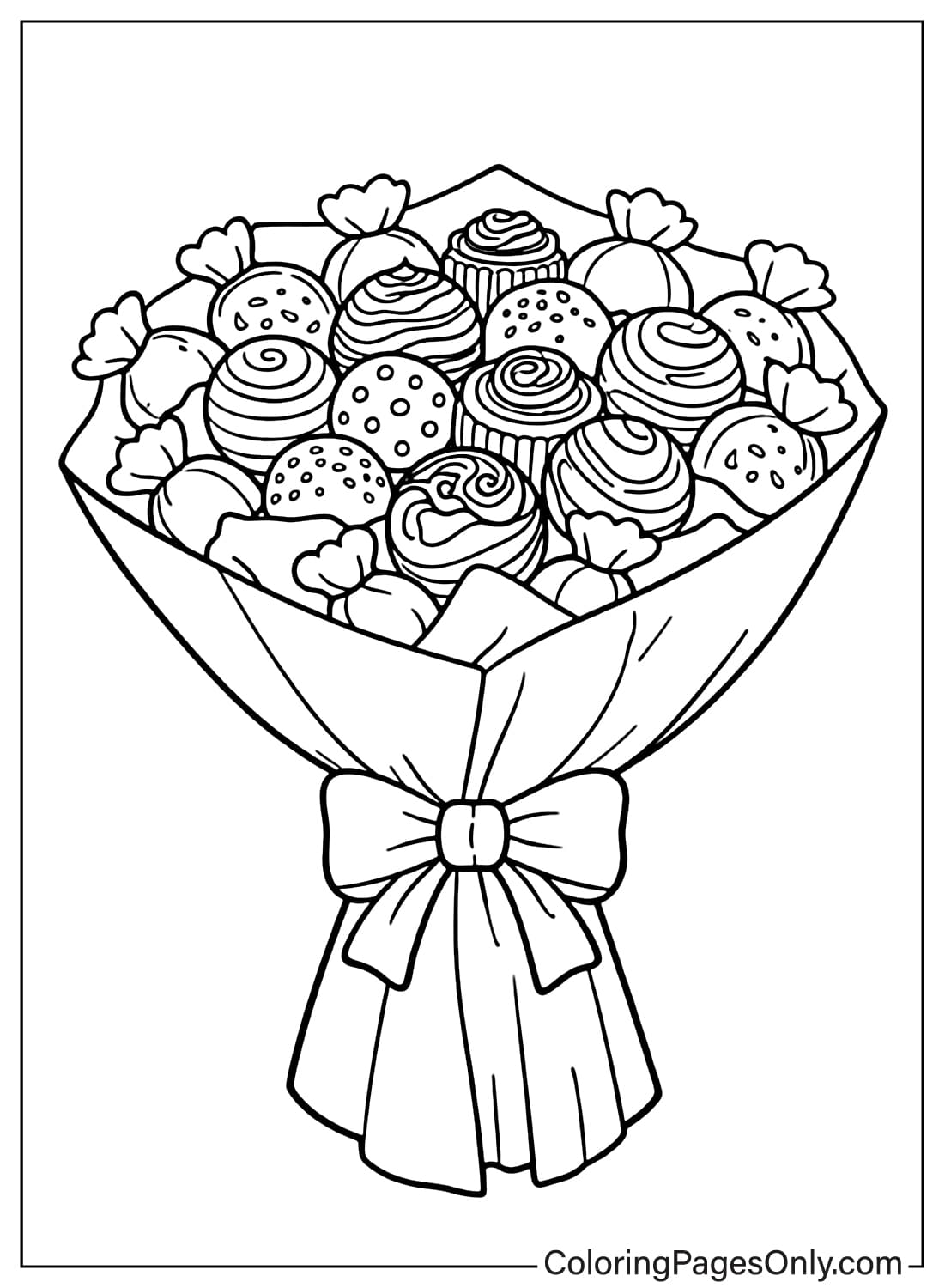 Chocolate Bouquet Coloring Pages With Bow from Chocolate