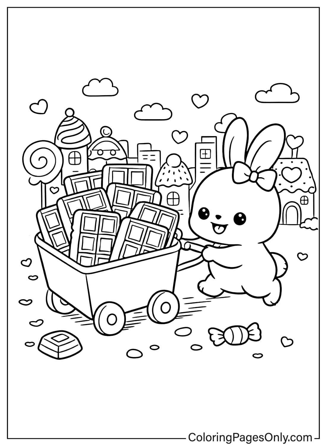 Chocolate Cart Bunny Coloring Page from Chocolate