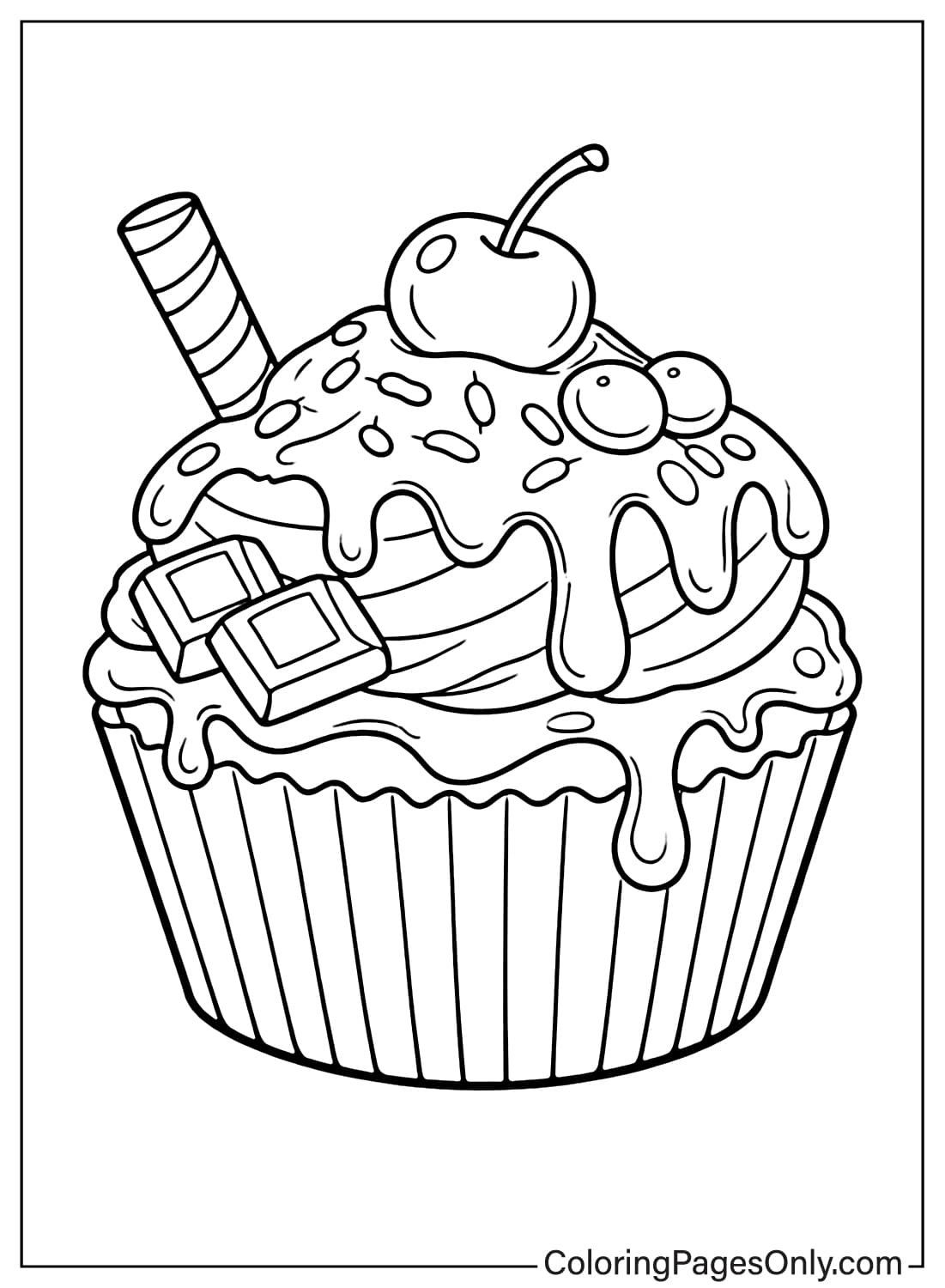 Chocolate Cupcake Dessert Coloring Page from Chocolate