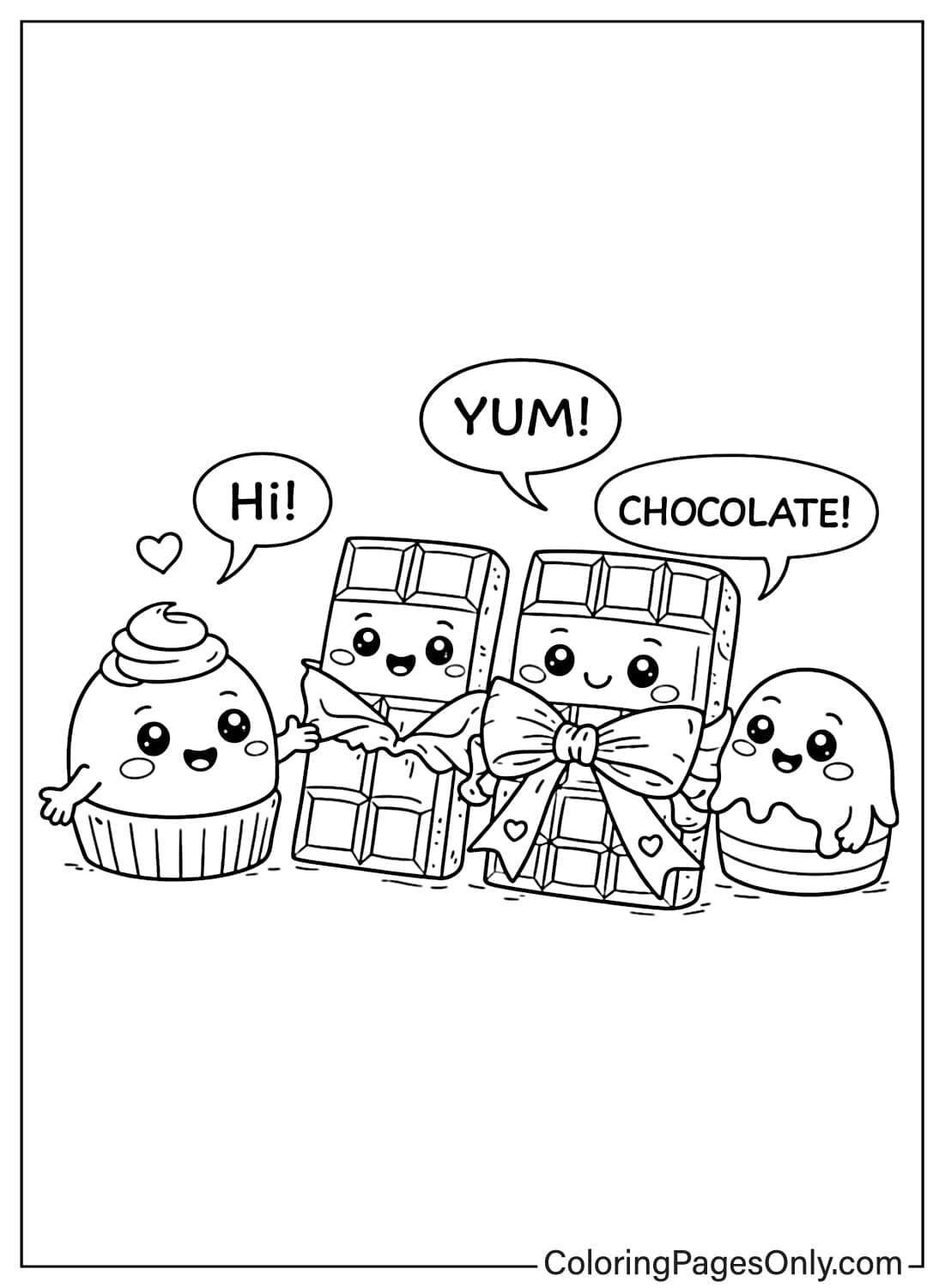 Cute Chocolate Characters Coloring Page from Chocolate