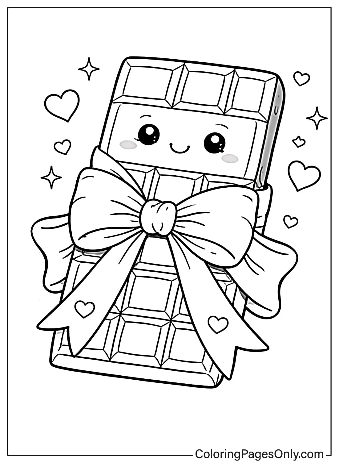 Chocolate Bar With Bow Coloring Page from Chocolate