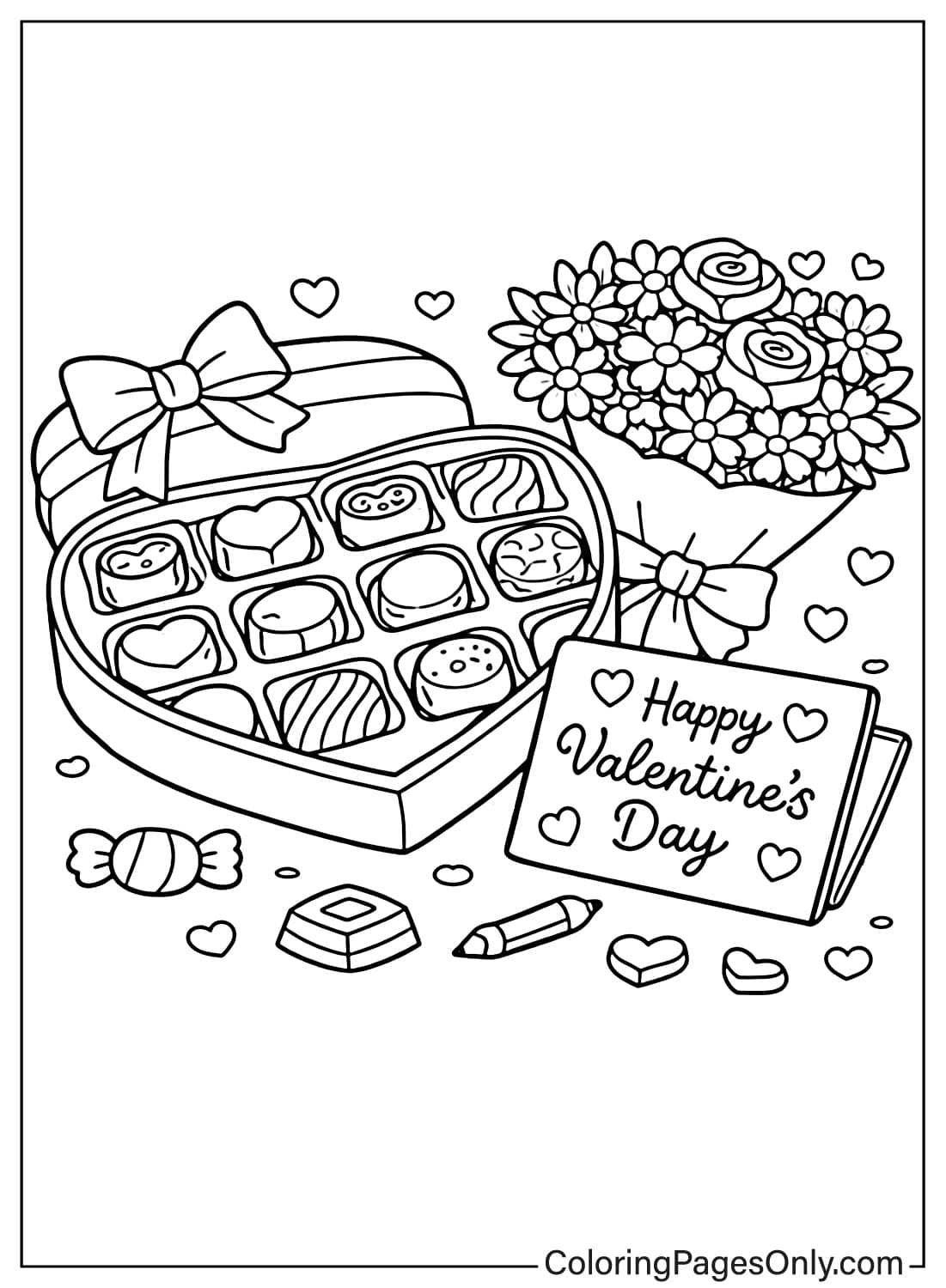 Chocolate Gift Box With Flowers Coloring Page from Chocolate
