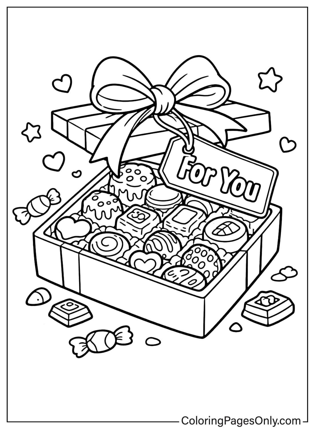 Chocolate Gift Box With For You Tag Coloring Page from Chocolate