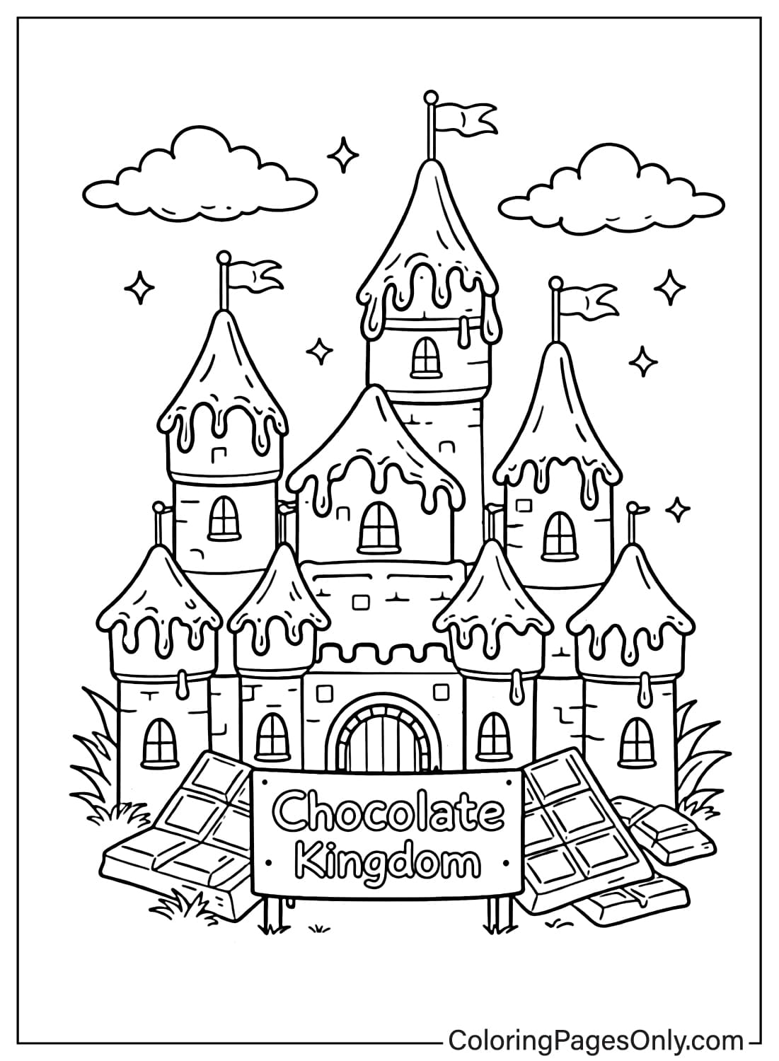 Chocolate Castle Fantasy Coloring Page from Chocolate
