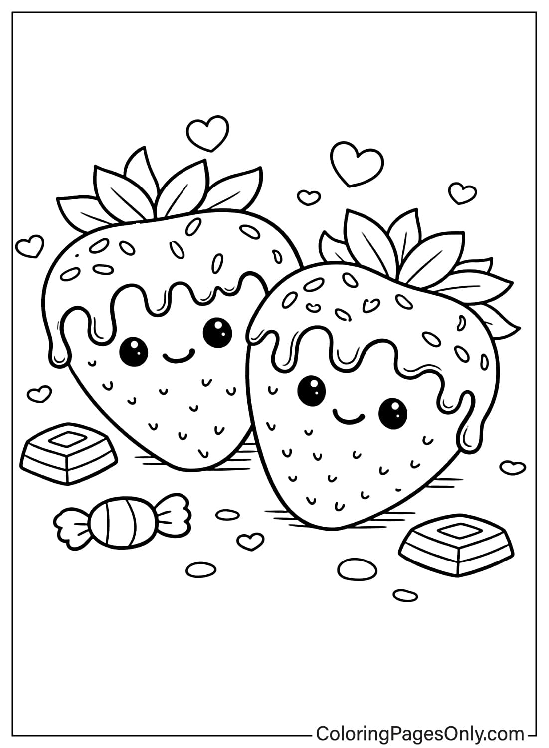 Chocolate Covered Strawberries Coloring Page from Chocolate
