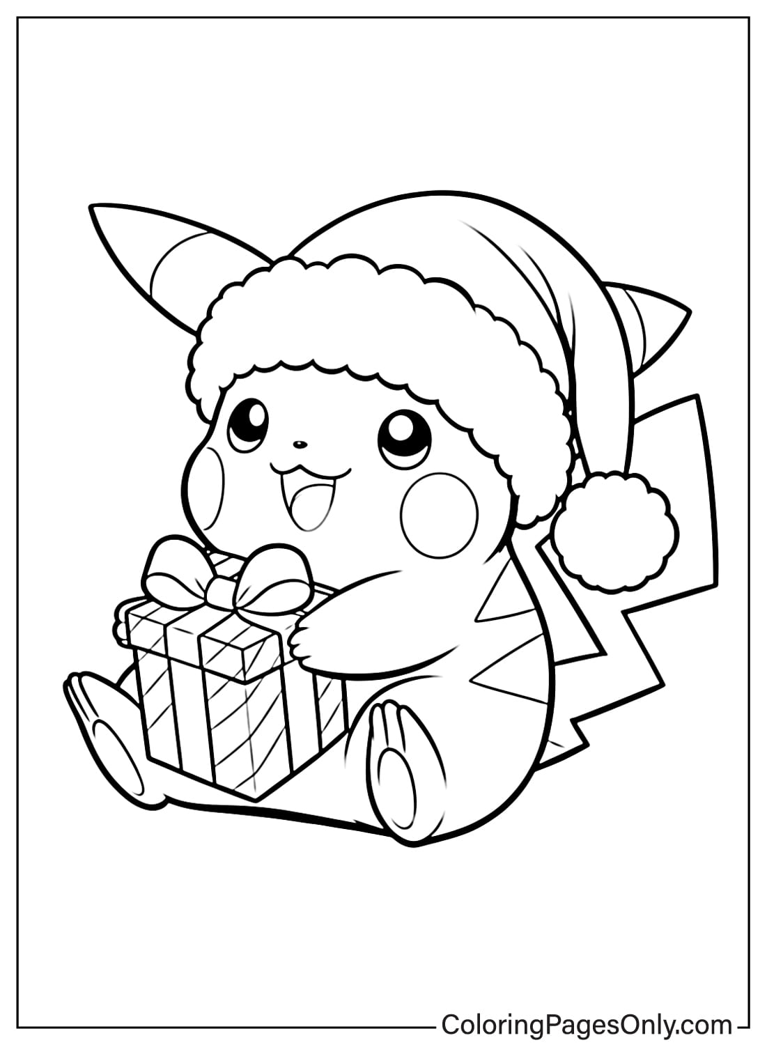Christmas Pikachu with gift coloring page from Pikachu