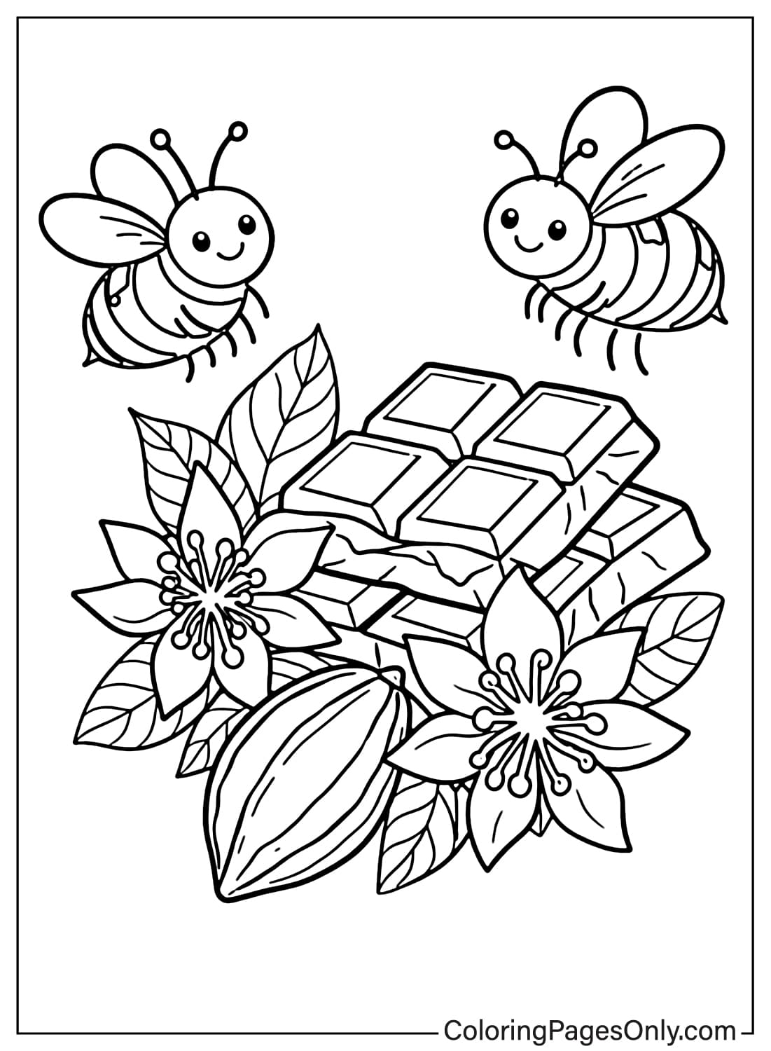 Cocoa Plant And Chocolate Bars Coloring Page from Chocolate