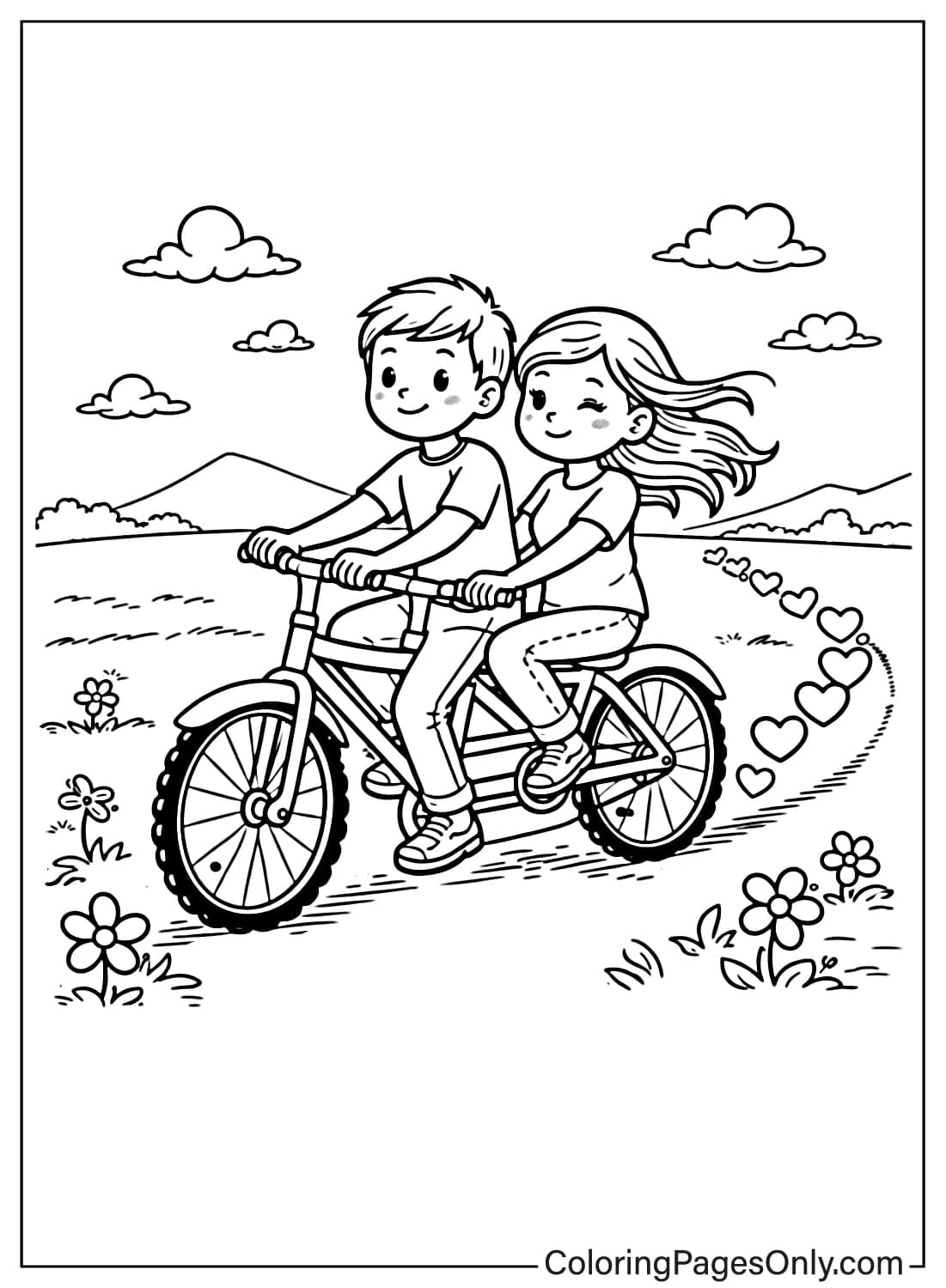 Love Coloring Pages Couple Riding Bicycle from Love